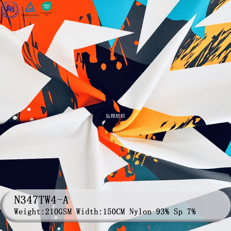 Weft Knitted Fabric 210GSM N347TW4-A 93% Nylon 7% Spandex Digital Printing for Swimwear Sportswear Fabri
