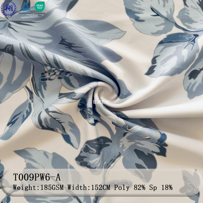 185GSM Printing Fabric T009PW6-A 82% Polyester 18% Spandex Fabric for Swimwear Fashion Wear