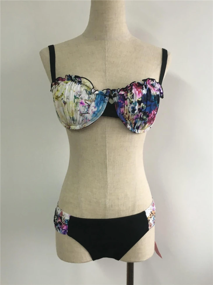 Art Print Ruched Underwire Swim Set