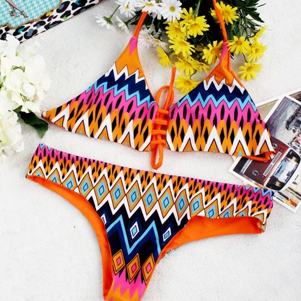 Assorted Native Print Halter Swim Outfit