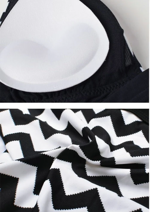 Black White Chevron Pattern Stretch Fabric Quick-Dry Wrap Bikini Set Cross Straps Cut Out High-Cut Two Piece For Beachwear suppliers Black White Chevron Pattern Stretch Fabric Quick-Dry Wrap Bikini Set Cross Straps Cut Out High-Cut Two Piece For Beachwear suppliers