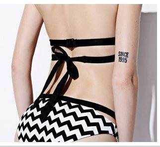 Black White Chevron Pattern Stretch Fabric Quick-Dry Wrap Bikini Set Cross Straps Cut Out High-Cut Two Piece For Beachwear factory Black White Chevron Pattern Stretch Fabric Quick-Dry Wrap Bikini Set Cross Straps Cut Out High-Cut Two Piece For Beachwear factory