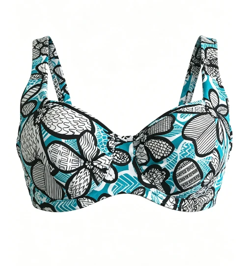 Blue White Geometric Floral Split Bikini High Waist Tummy Control Underwire Push Up Swimwear suppliers