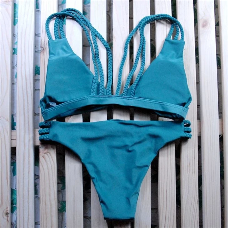 Braided Strap Solid Bikini price