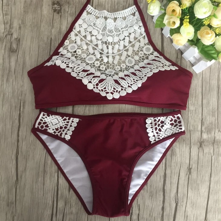 Burgundy Crochet Appliqué Swim Outfit suppliers Burgundy Crochet Appliqué Swim Outfit suppliers