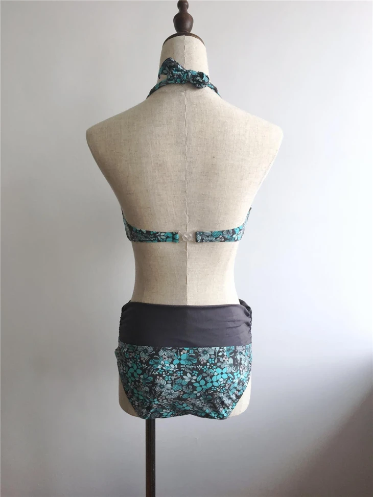 Contrast Waist Floral Halter Swimwear factory Contrast Waist Floral Halter Swimwear factory
