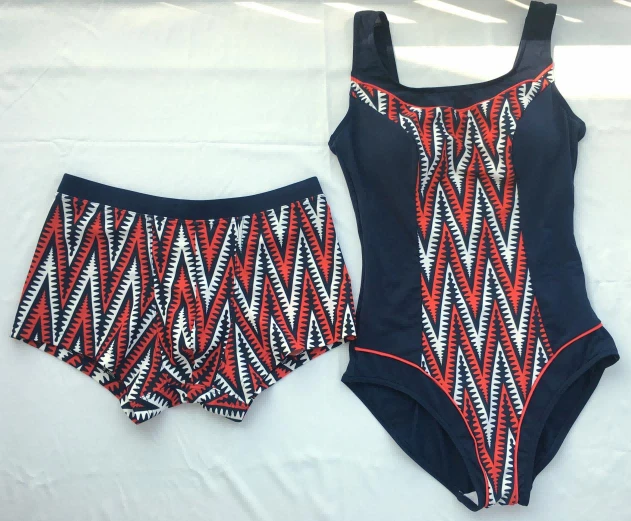 Couple Matching Geometric Print Swimsuit Set