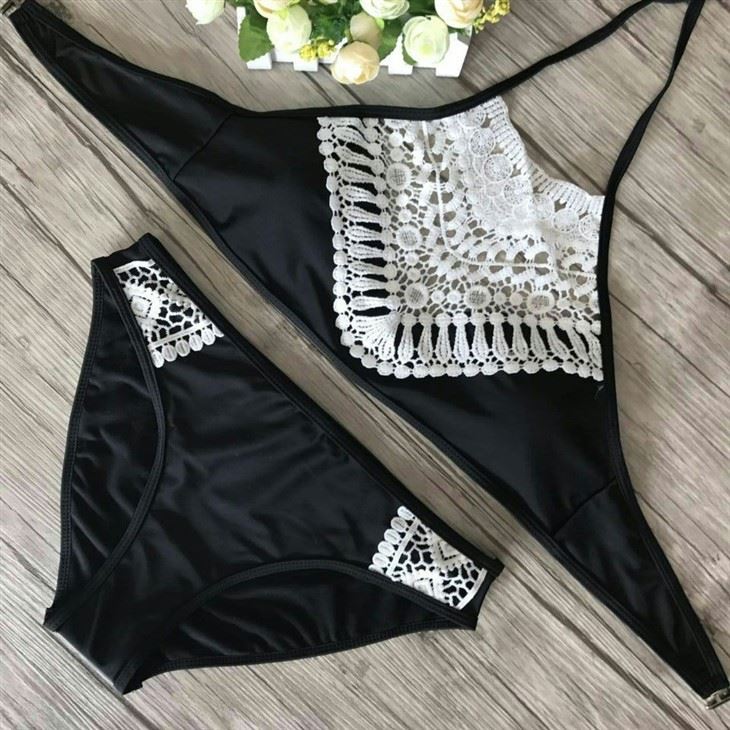Crochet Lace Inlay Halter Swim Two‑Piece suppliers Crochet Lace Inlay Halter Swim Two‑Piece suppliers