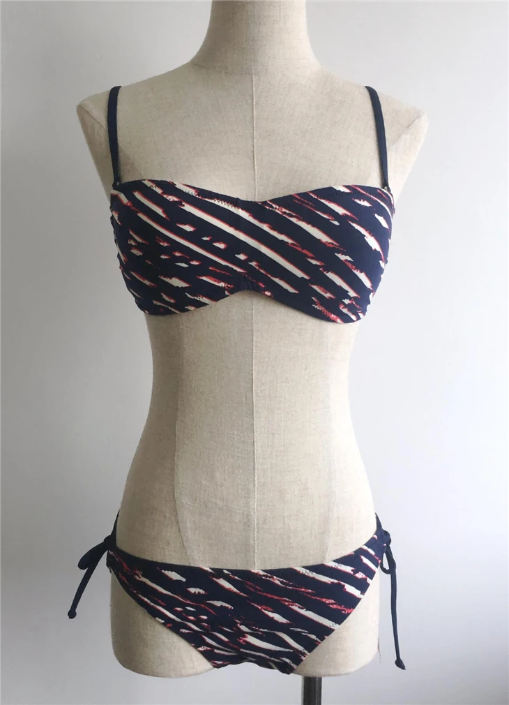 Diagonal Stripe Side Tie Bikini Suit
