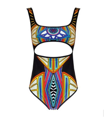 Ethnic Graphic Cutout One‑Piece Swimsuit