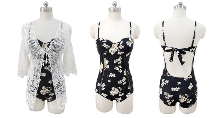 Floral One‑Piece Swimsuit With Lace Cover‑Up factory