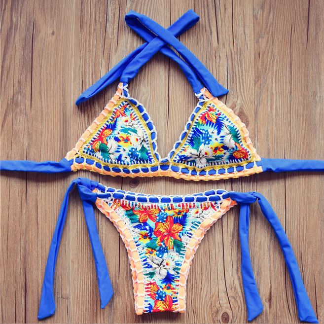 Floral Print Halter String Bikini Suit