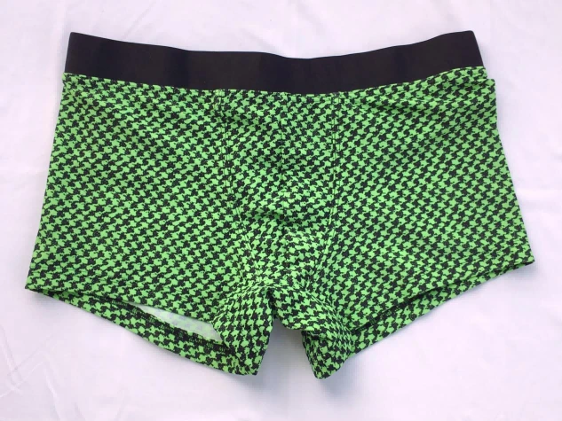Green Houndstooth Print Men Board Swim Shorts