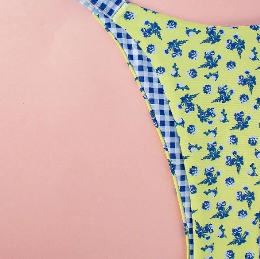 Mismatched Floral Gingham Bikini Set factory
