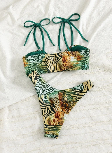 Mixed Animal Print Tie Strap Bikini Set suppliers Mixed Animal Print Tie Strap Bikini Set suppliers