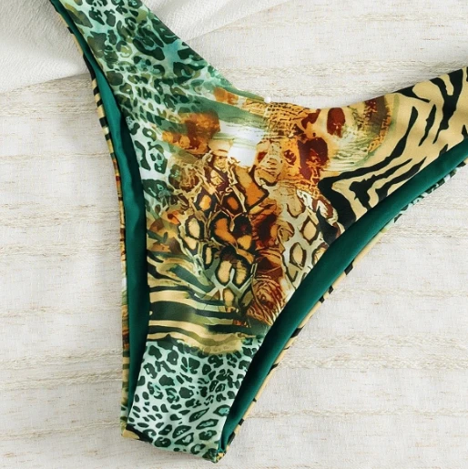 Mixed Animal Print Tie Strap Bikini Set factory Mixed Animal Print Tie Strap Bikini Set factory