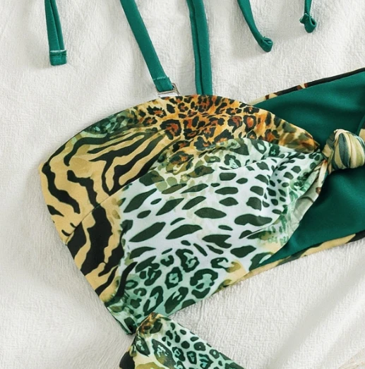 Mixed Animal Print Tie Strap Bikini Set best Mixed Animal Print Tie Strap Bikini Set best