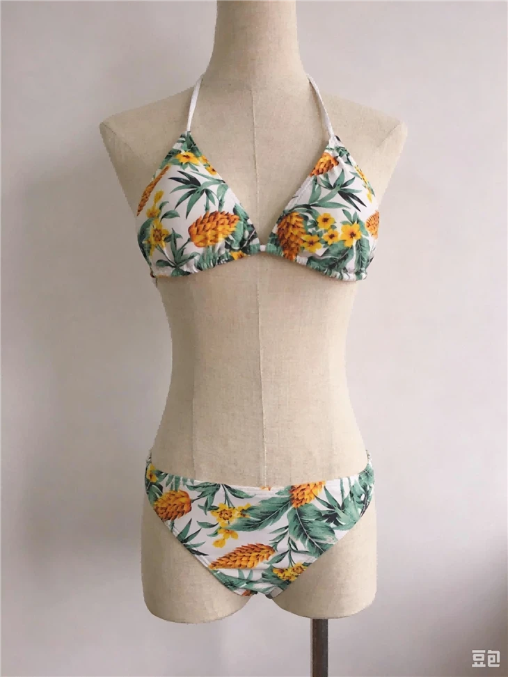Pineapple Tropical Floral Halter Swim Two‑Piece