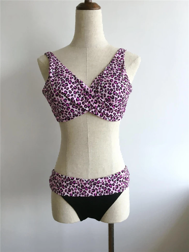 Pink Leopard Print Wrap V-neck Bikini Set