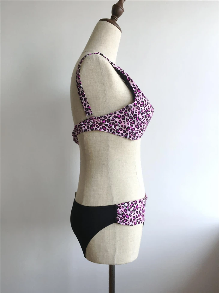 Pink Leopard Print Wrap V-neck Bikini Set suppliers Pink Leopard Print Wrap V-neck Bikini Set suppliers