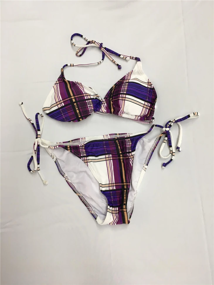 Plaid Halter Tie‑Side Bikini Set
