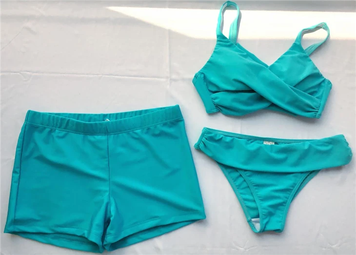 Plain Twist Front Bikini With Swim Shorts