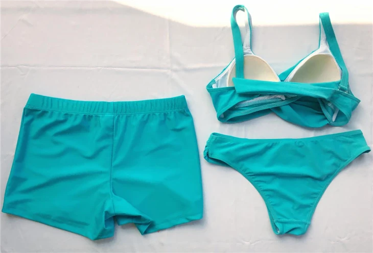 Plain Twist Front Bikini With Swim Shorts suppliers Plain Twist Front Bikini With Swim Shorts suppliers