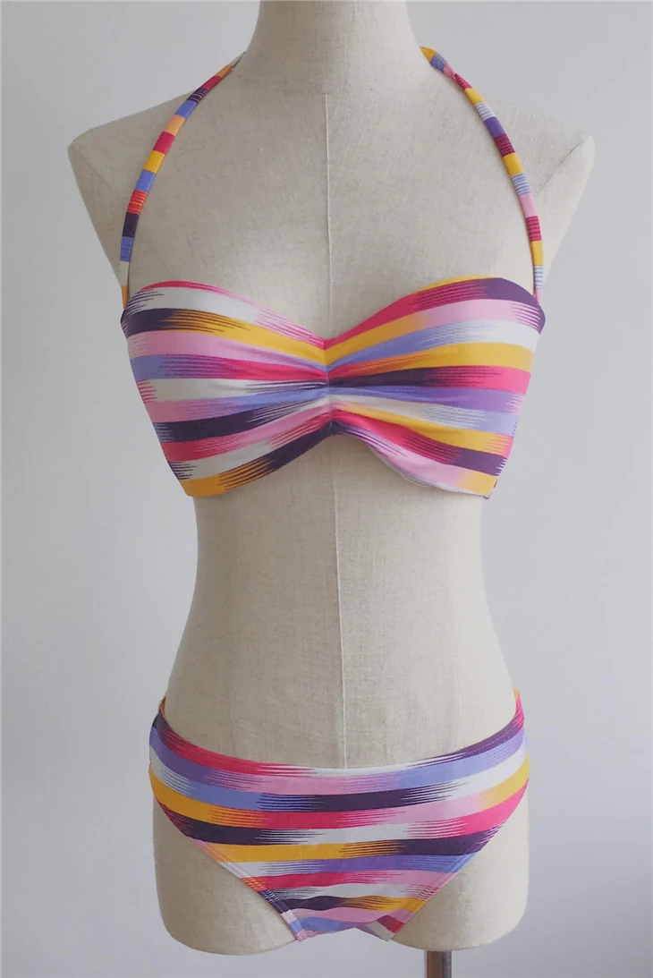 Rainbow Stripe Twist Halter Bikini