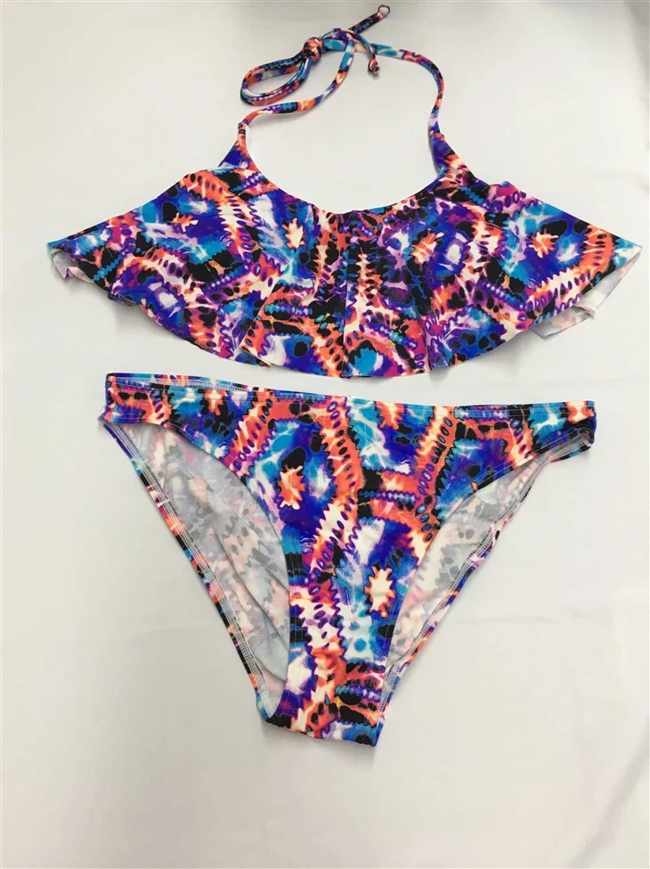 Ruffle Halter Printed Bikini Set