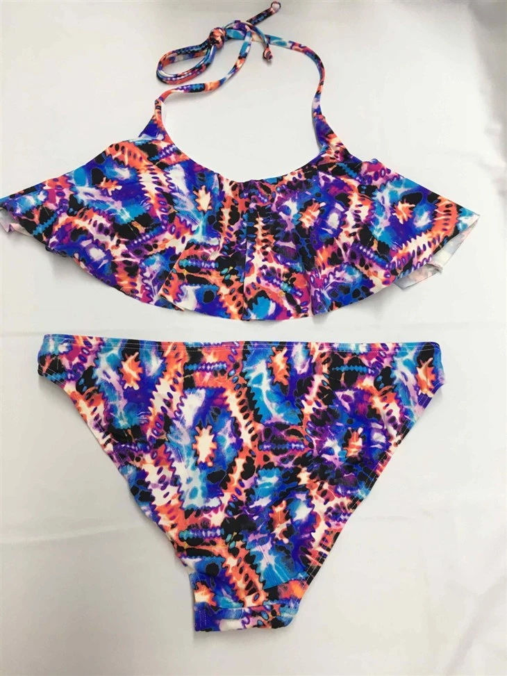 Ruffle Halter Printed Bikini Set factory Ruffle Halter Printed Bikini Set factory
