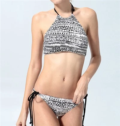 Aztec Print Halter String Bikini Suit