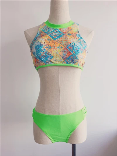 Boho Tile Print High‑Neck Bikini