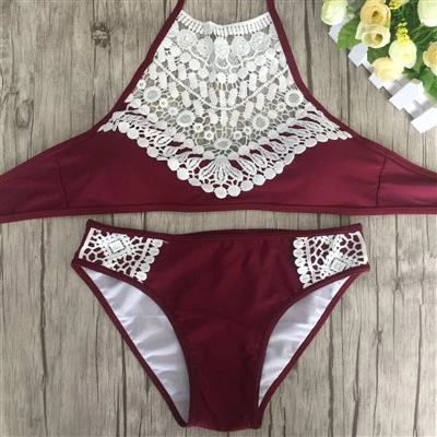 Burgundy Crochet Appliqué Swim Outfit