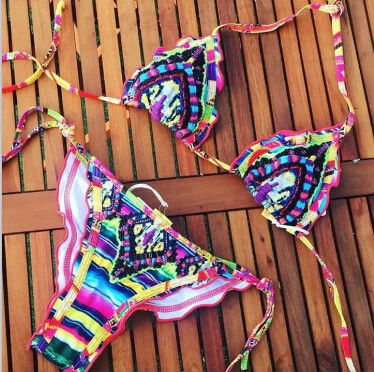 Colorful Tribal Print Wavy Edge Bikini Set