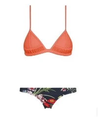 Contrast Solid & Floral String Bikini Suit
