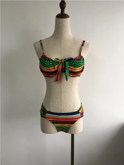 Front Tie Stripe Bikini Set