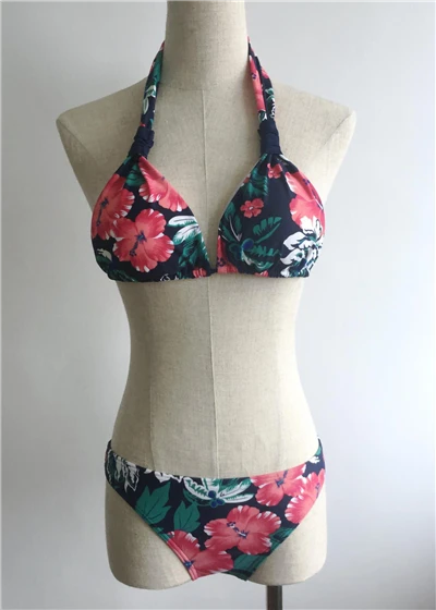 Knotted Halter Hibiscus Print Bikini Set