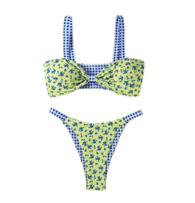 Mismatched Floral Gingham Bikini Set