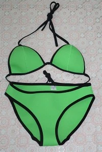 Neoprene Contrast Trim Halter Bikini Set