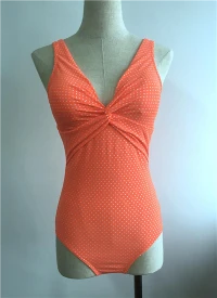 Orange Polka Dot Twist Front One Piece Swimsuit
