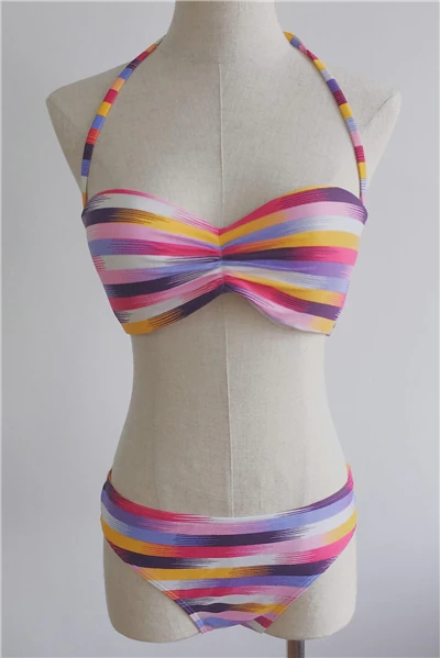 Rainbow Stripe Twist Halter Bikini