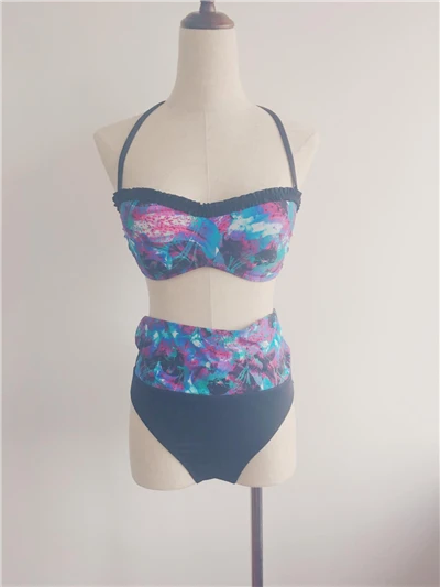 Ruffle Halter Printed High Waist Bikini Set