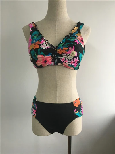 Ruffle Trim Floral Mix High Waist Bikini Set