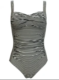 Stripe Twist Front Ruched One Piece Swimsuit