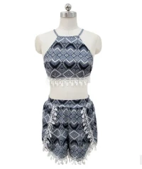 Tassel Fringe Geo Print 2‑Piece Swim Cover‑Up Set