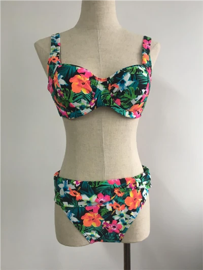 Tropical Floral Underwire High Waist Bikini Set