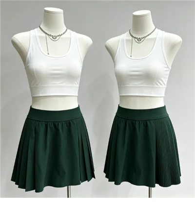 U‑Neck Tank & Pleated Skirt Active Suit