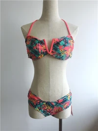 V-Trim Halter Tropical Print Bikini Set