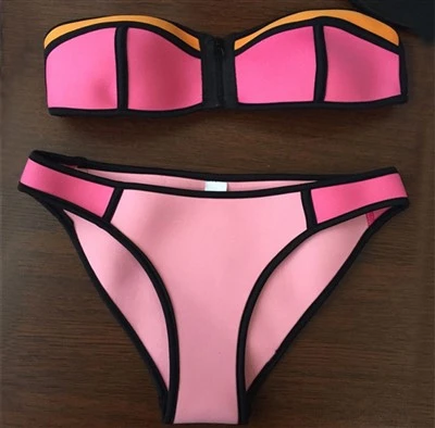 Zip‑Front Contrast Trim Neoprene Swimwear