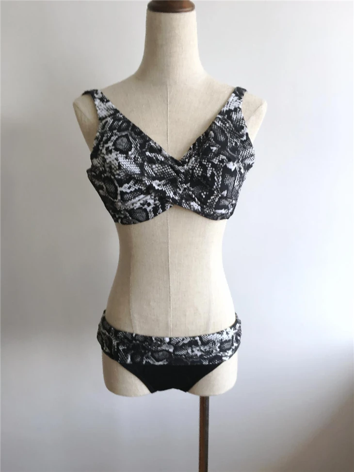Snake Print Wrap V-neck Bikini Set